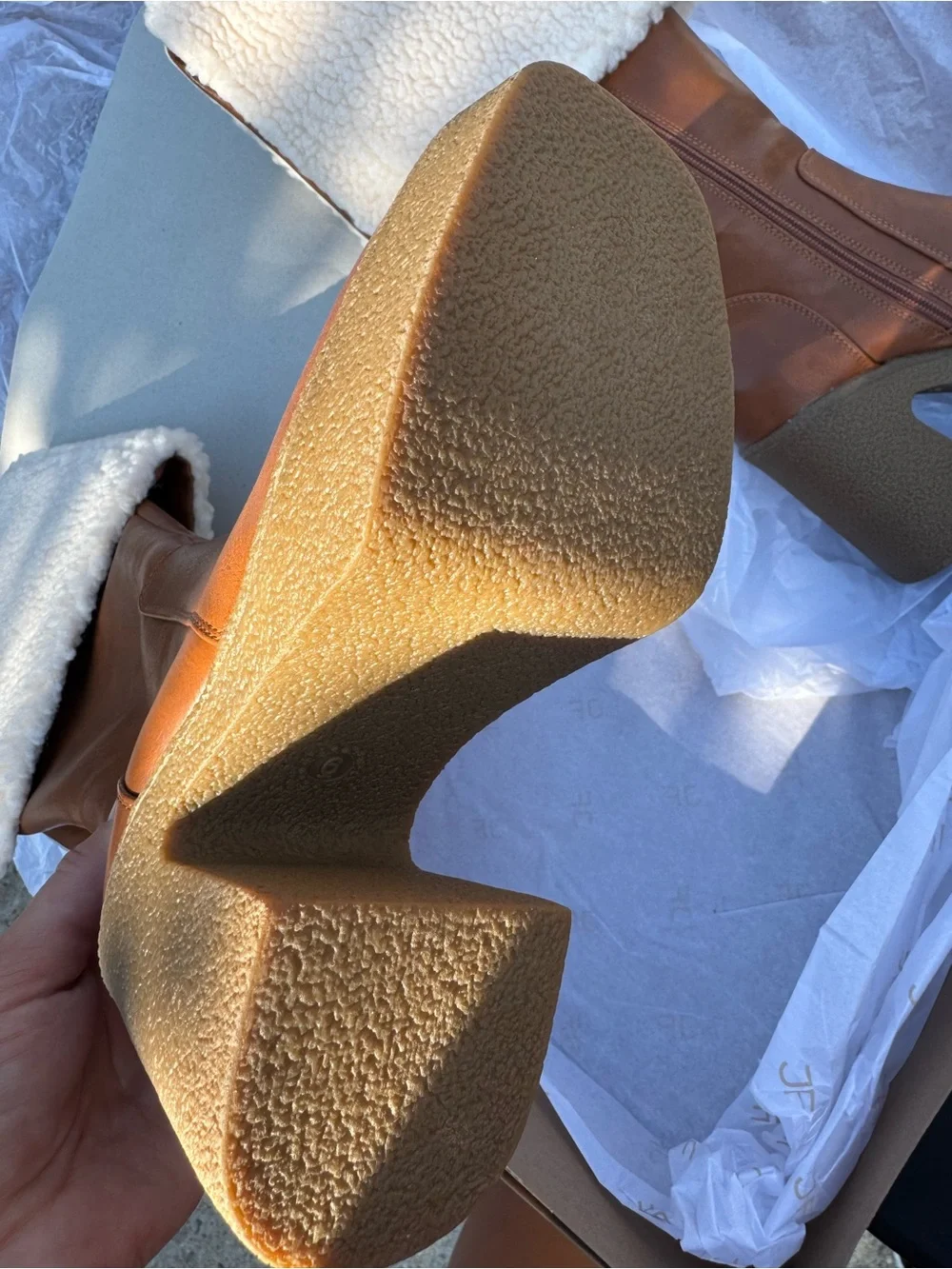 JustFab Cognac Over-the-Knee Faux-Shearling Platform Boots